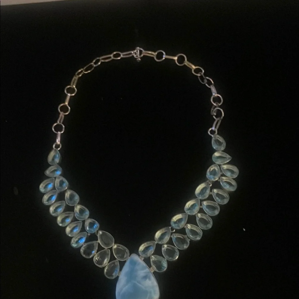 Price Drop Statement pc Larimar Large Stone Blue Topaz Elegant with .925 - Picture 4 of 8